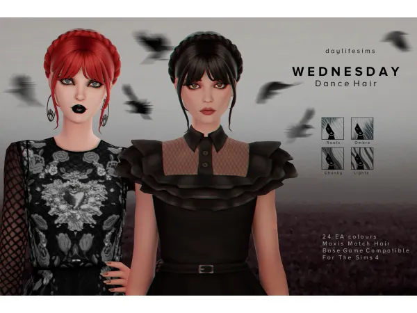 Maxis Match WEDNESDAY DANCE HAIR by simsfinds - The Sims 4 Custom Content