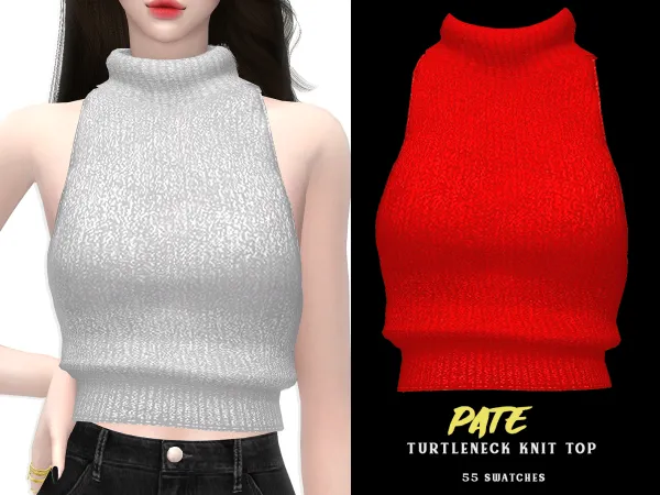 Alpha Pate Turtleneck Knit Sleeveless Top by grafity-cc - The Sims 4 Custom Content