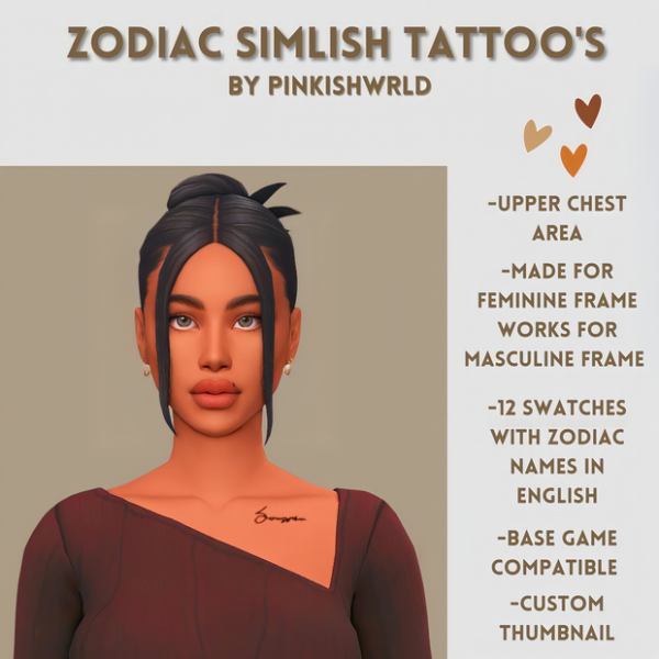 Mix Zodiac Simlish Tattoo's by simsfinds - The Sims 4 Custom Content