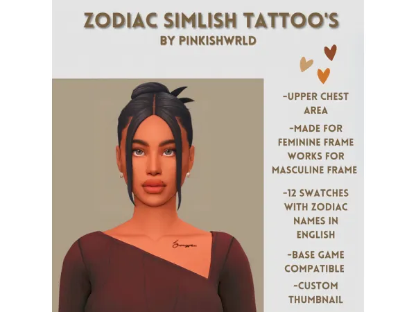 Mix Zodiac Simlish Tattoo's by PinkishWrld - The Sims 4 Custom Content