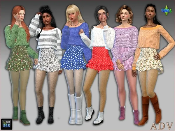 Alpha Skirts and sweaters for teens and young adults by artedellavita_mabra - The Sims 4 Custom Content