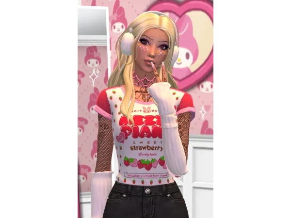 Maxis Match Mezzo Piano Sweet Strawberry Tee by simmamonbun - The Sims 4 Custom Content