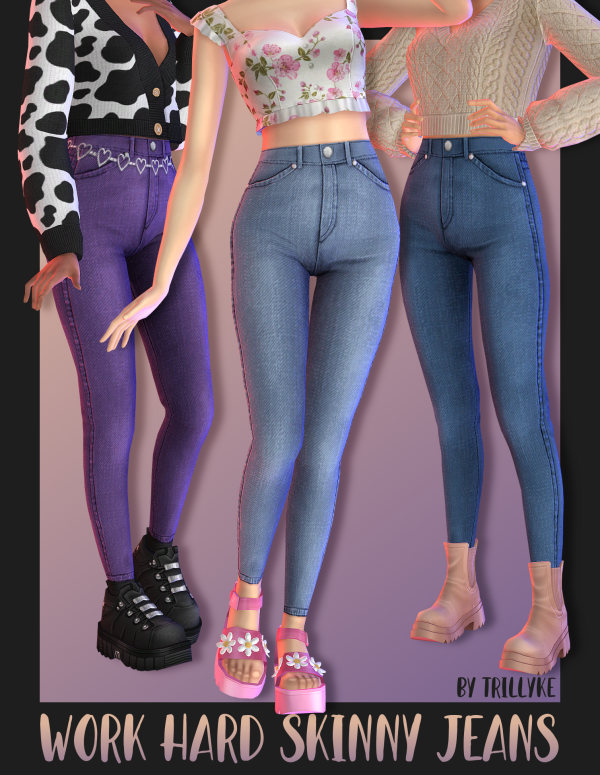 Maxis Match Work Hard Skinny Jeans by simsfinds - The Sims 4 Custom Content
