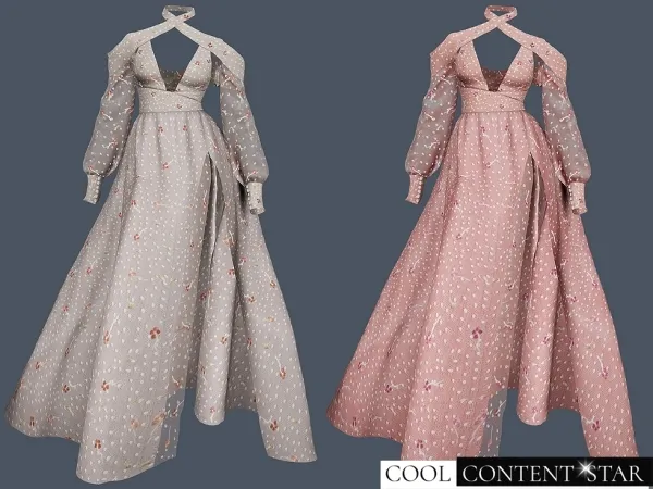 Alpha Embroidered Gown with bishop sleeves cool_content_star - The Sims 4 Custom Content