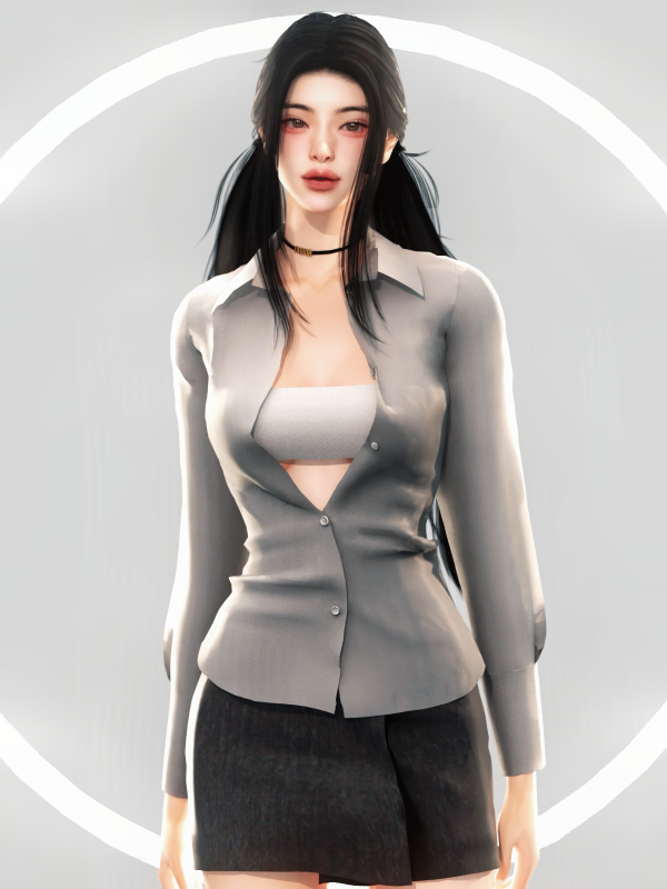 Alpha Slouchy Waistline Shirt Skirt by simsfinds - The Sims 4 Custom Content