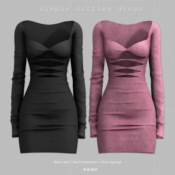 Alpha simple cutting dress by euno - The Sims 4 Custom Content