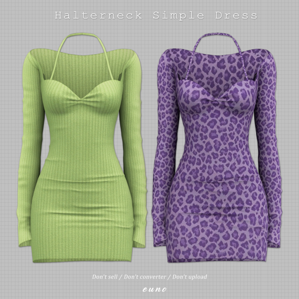 Alpha Halterneck Simple Dress by euno - The Sims 4 Custom Content