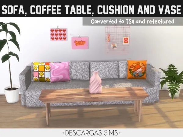Alpha Sofa Coffee Table Cushion And Vase - The Sims 4 Custom Content