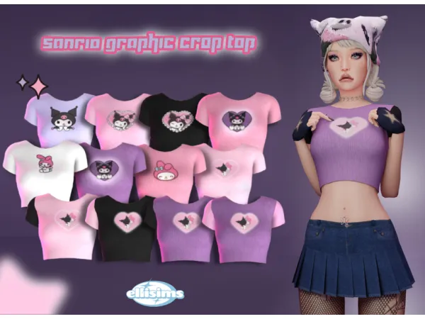 Alpha [ELLIESIMS] Sanrio Graphic Crop Top - The Sims 4 Custom Content