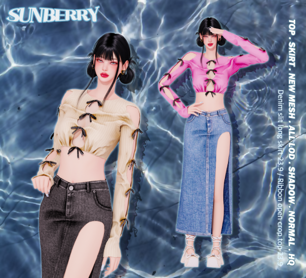 Alpha [SUNBERRY]Ribbon open top Denim skirt 239 (Early access) by simsfinds - The Sims 4 Custom Content