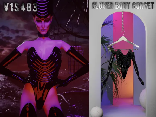 Alpha V1S4G3 Morgana Gloved Body Corset - The Sims 4 Custom Content