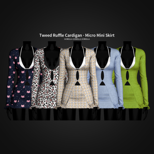 Alpha Tweed Ruffle Cardigan Micro Mini Skirt by simsfinds - The Sims 4 Custom Content