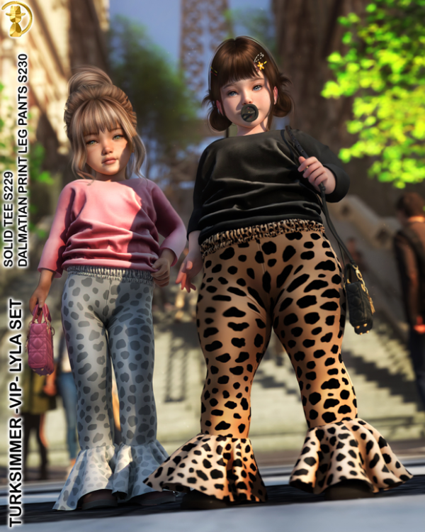 Alpha LYLA SET Solid Tee S229 Dalmatian Print Leg Pants S230 by daphsmods - The Sims 4 Custom Content