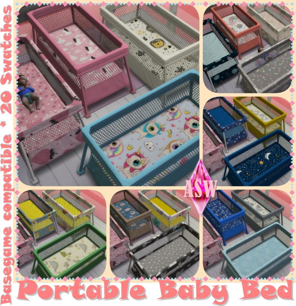 Alpha Portable Baby Bed Recolors by simsfinds - The Sims 4 Custom Content