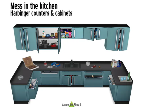 Maxis Match Around Mess in the kitchen Harbinger counters cabinets - The Sims 4 Custom Content