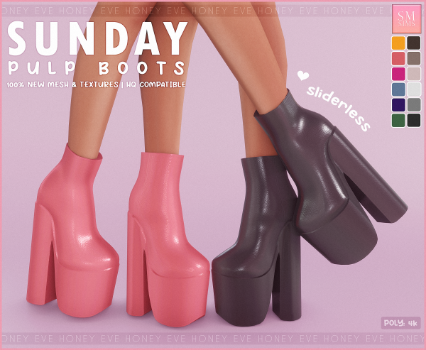 Alpha HONEY Sunday Pulp Boots sliderless by smsims - The Sims 4 Custom Content