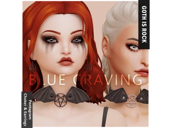 Alpha Blue Craving Pentagram earrings and choker - The Sims 4 Custom Content