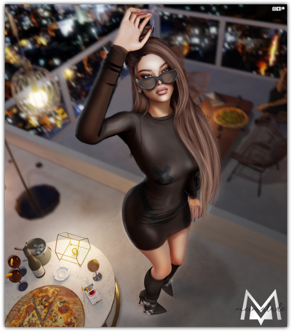 Alpha Transparent Dress Latex X Shape Pasties And Basic Thong Arch Heeled Knee Boots Set by mermalade - The Sims 4 Custom Content