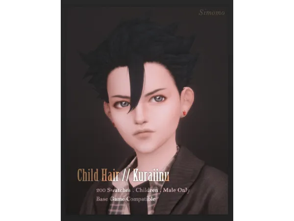 Maxis Match Kuraiinu Hair [Child Conversion] by Simomo - The Sims 4 Custom Content