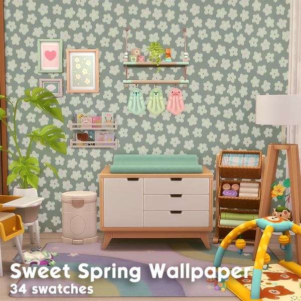 Maxis Match Sweet Spring and Little Love Story Wallpapers by simsfinds - The Sims 4 Custom Content