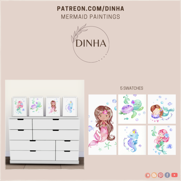 Alpha Mermaid Paintings 5 Swatches by dinhagamer - The Sims 4 Custom Content