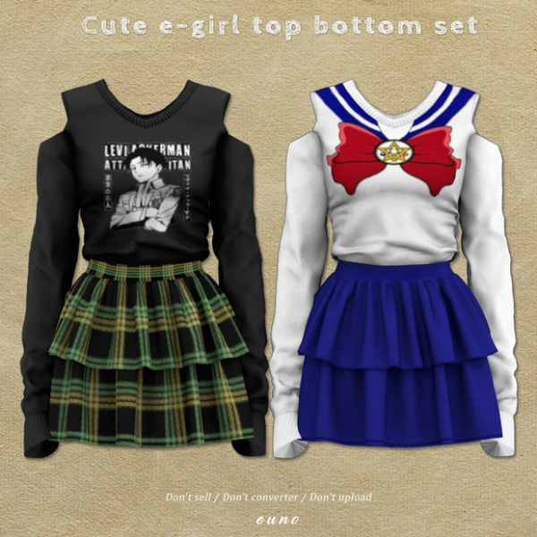 Alpha cute e girl top bottom set by simsfinds - The Sims 4 Custom Content