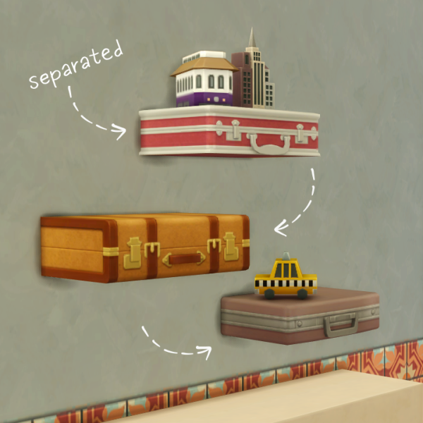 Maxis Match Well Traveled Shelves (separated) by simsfinds - The Sims 4 Custom Content