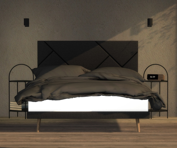 Alpha Geometric Headboard Bed Halby End Table Areaware Alarm Dock by simsfinds - The Sims 4 Custom Content