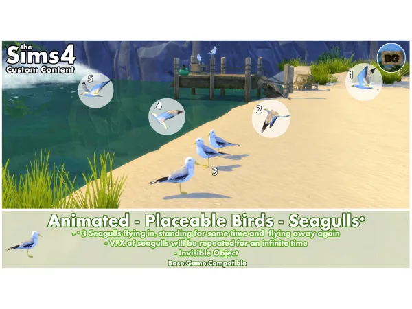 Maxis Match Animated Seagulls Fly In Out by Bakie - The Sims 4 Custom Content