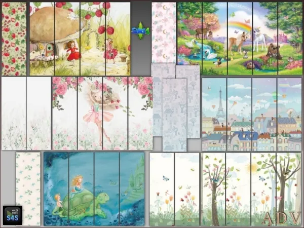 Maxis Match Wallpapers for girl room - The Sims 4 Custom Content