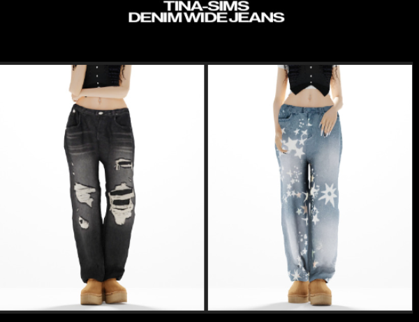 Alpha [TINA SIMS] Denim Wide Jeans by simsfinds - The Sims 4 Custom Content