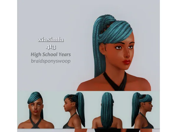 4t3 High School Years Braid Pony Swoop Hair - The Sims 3 Custom Content