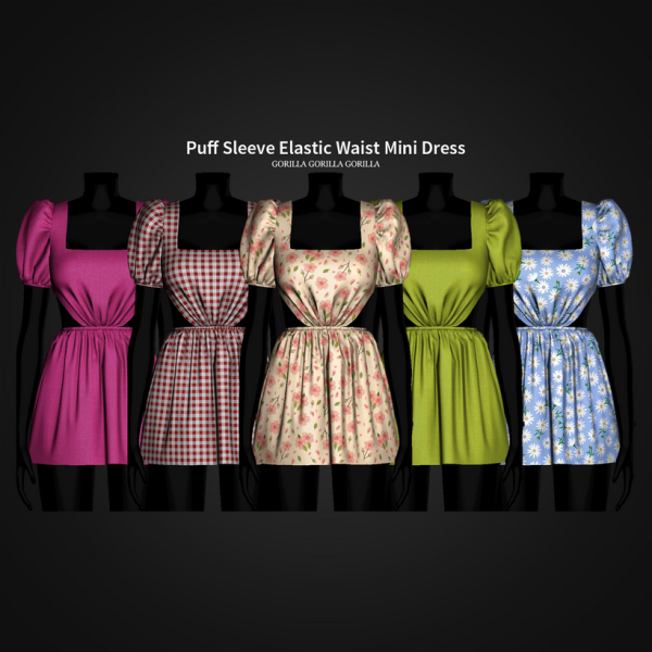 Alpha Puff Sleeve Elastic Waist Mini Dress by simsfinds - The Sims 4 Custom Content