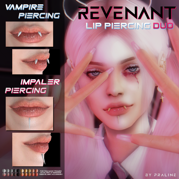Alpha REVENANT Lip Piercing Duo by simsfinds - The Sims 4 Custom Content