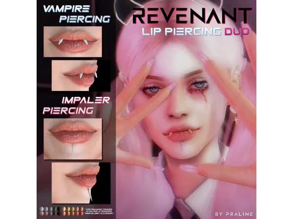Alpha REVENANT Lip Piercing Duo by Pralinesims - The Sims 4 Custom Content