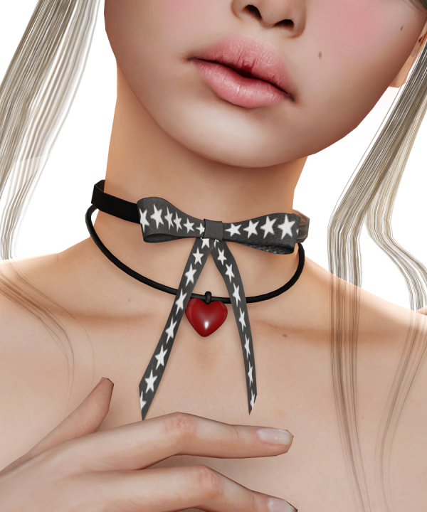 Alpha [TINA SIMS] Ribbon Heart Necklaces by simsfinds - The Sims 4 Custom Content