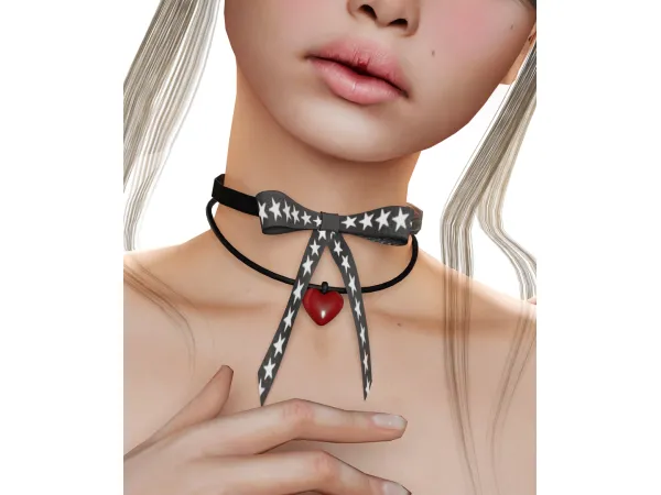 Alpha [TINA SIMS] Ribbon Heart Necklaces - The Sims 4 Custom Content