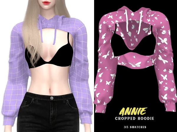 Alpha Annie Cropped Hoodie with bra - The Sims 4 Custom Content