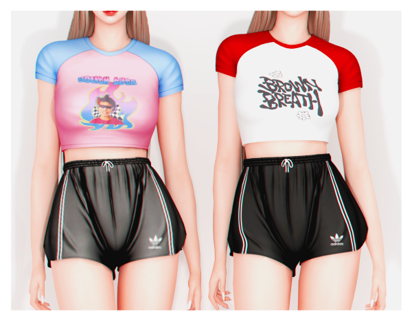 Alpha Kitsch T Shirt Short Sleeve Shorts by plbsims - The Sims 4 Custom Content