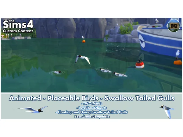 Maxis Match Animated Swallow Tailed Gulls by Bakie - The Sims 4 Custom Content