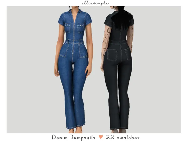 Alpha elliesimple denim jumpsuits (early access) - The Sims 4 Custom Content