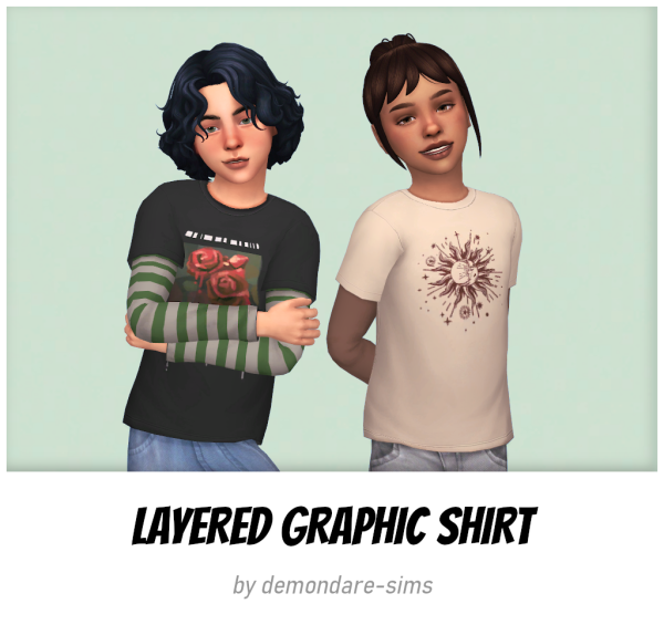 Maxis Match Layered Graphic Shirt for Children by simsfinds - The Sims 4 Custom Content