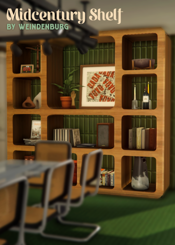 Maxis Match 70's inspired modern midcentury shelf by simsfinds - The Sims 4 Custom Content
