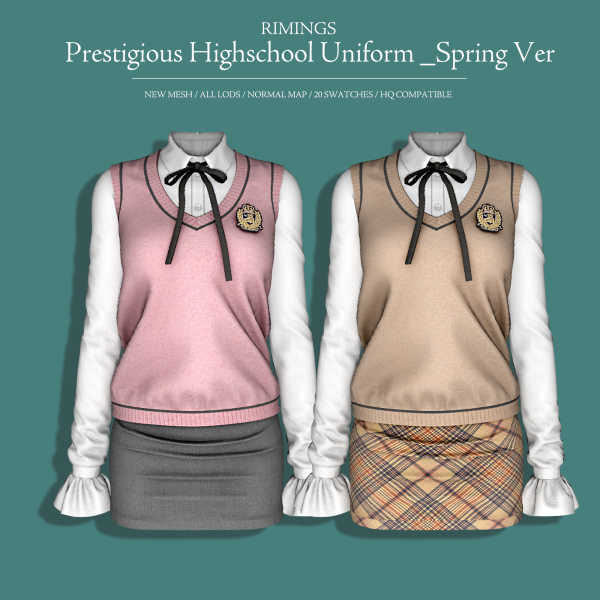 Alpha [RIMINGS] Prestigious Highschool Uniform _Spring Ver by simsfinds - The Sims 4 Custom Content