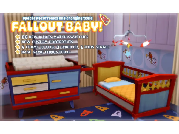 Maxis Match Fallout Baby Updated Bedframes and Changing Table Sims by Surely - The Sims 4 Custom Content