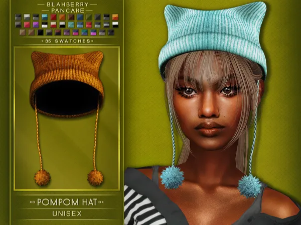 Alpha POMPOM HAT unisex BlahberryPancake by blahberry-pancake - The Sims 4 Custom Content