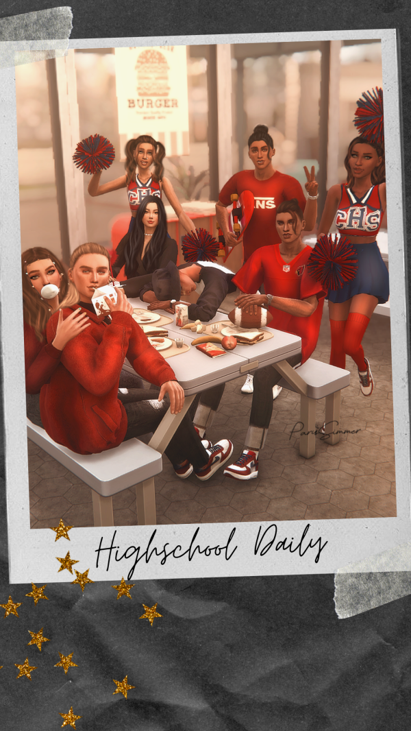 Mix Highschool Daily one group pose for 9 sims by simsfinds - The Sims 4 Custom Content