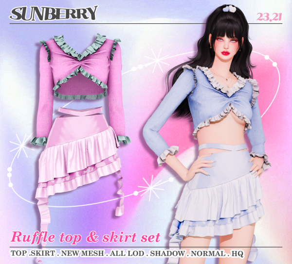 Alpha [SUNBERRY]Ruffle top skirt 2321(Early access) by simsfinds - The Sims 4 Custom Content
