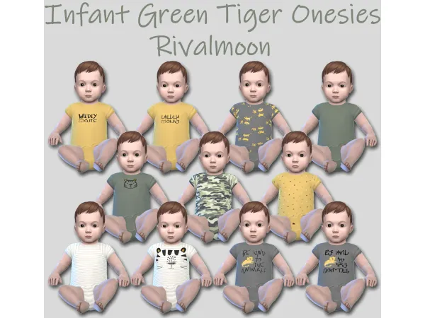 Maxis Match Infant Green Tiger Onesies by rivalmoon - The Sims 4 Custom Content