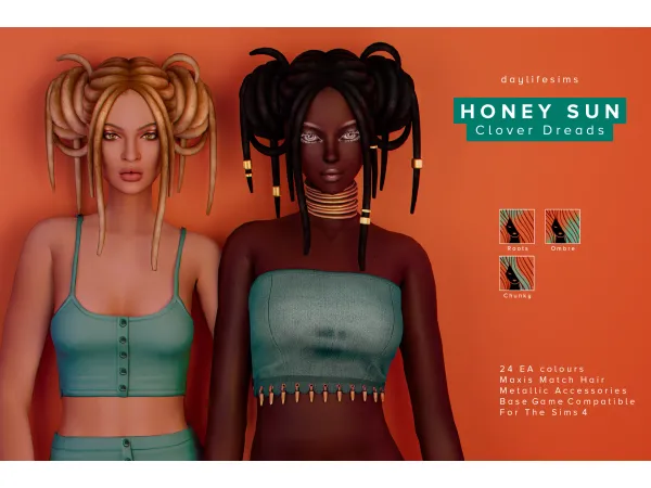 Alpha HONEY SUN SET Clover Dreadlocks by simsfinds - The Sims 4 Custom Content
